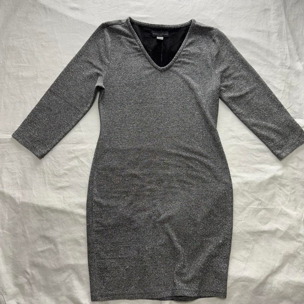 Simply Styled Silver Glitter Knee Length Dress Sz S